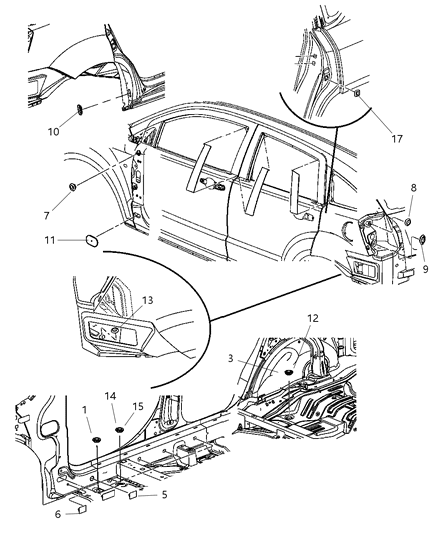 2008 Dodge Caliber Body Plugs & Exhauster Diagram
