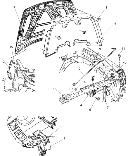 2008 Chrysler Aspen Hood & Related Parts Diagram