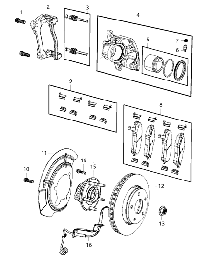 2015 Jeep Cherokee Front Disc Brake Pad Kit Diagram for 68225170AB