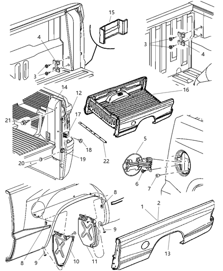 2006 Dodge Dakota Sweptline Box - Panel Outer Box & Fuel Filler Door Diagram