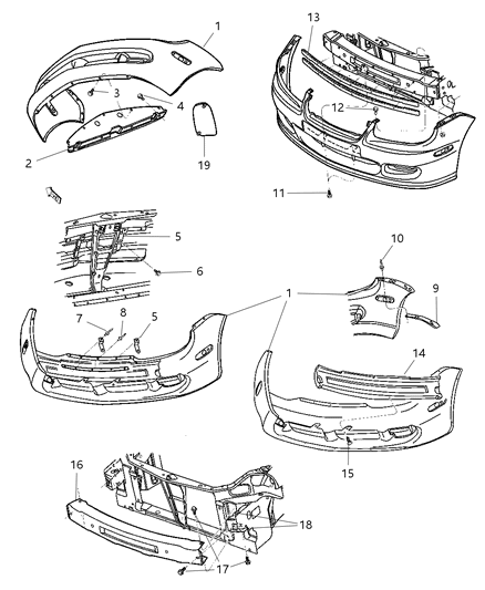 2001 Dodge Neon Front Bumper Cover Diagram for 5018992AA