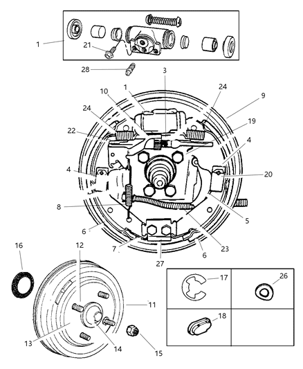 2000 Dodge Neon Brakes, Rear Drum Diagram