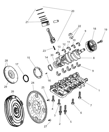 2004 Dodge Ram 3500 Crankshaft , Pistons , Bearings , Torque Converter And Flywheel Diagram 2