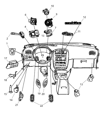 2004 Dodge Caravan Switches - Instrument Panel & Console Diagram