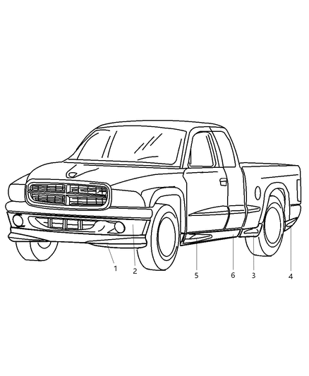 2003 Dodge Dakota Claddings With Stampede & R/T Package Diagram