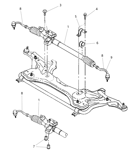 1997 Chrysler Sebring Rack And Pinion Complete Unit Diagram for 4656139