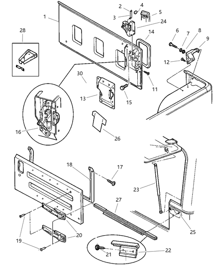 2000 Jeep Wrangler Tailgate Latch Diagram for 55074947AC