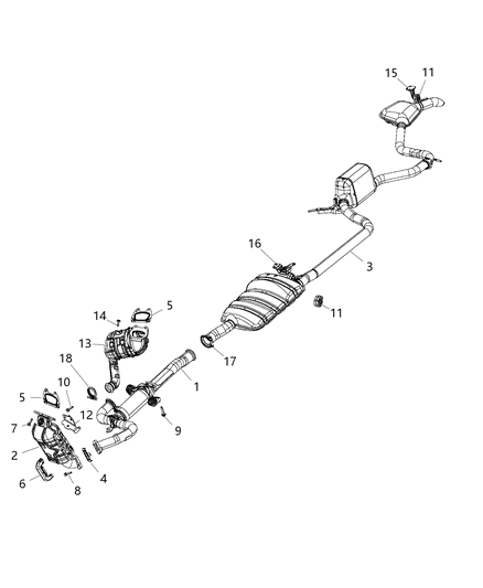 2018 Chrysler Pacifica Exhaust Manifold And Catalytic Converter Diagram for 68184158AC