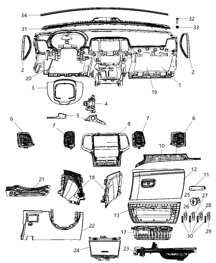 2013 Jeep Grand Cherokee Bezel-Instrument Panel Diagram for 1TG01GFAAC