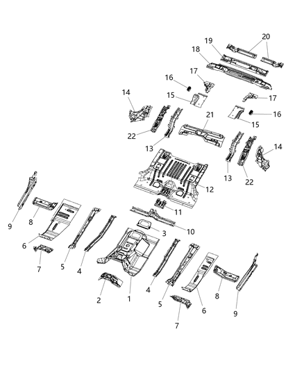 2020 Jeep Wrangler CROSSMEMBER-Rear Floor Diagram for 68302947AB