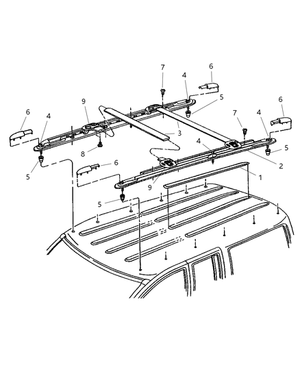 1998 Jeep Grand Cherokee Stanchion Luggage Rack Cross Bar Diagram for 4883124