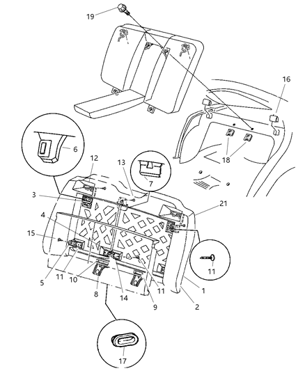 1999 Dodge Neon Rear Seat - Attaching Parts Diagram