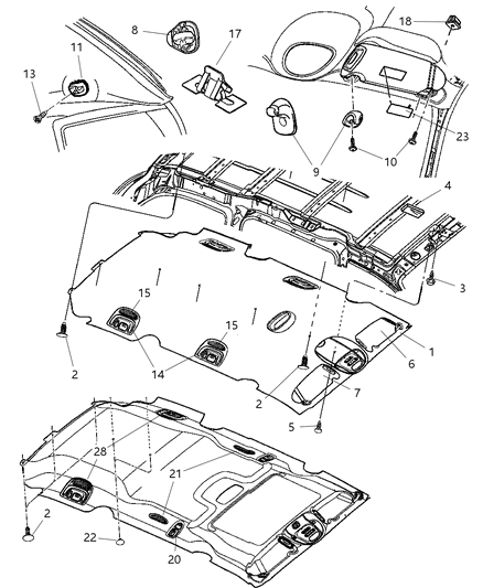 2005 Chrysler Town & Country Clip-HEADLINER Mounting Diagram for 5016132AA
