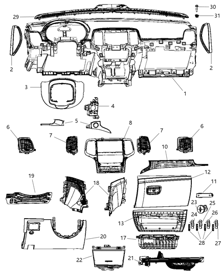 2012 Jeep Grand Cherokee Instrument Panel-Base Panel Diagram for 1TH331D3AA