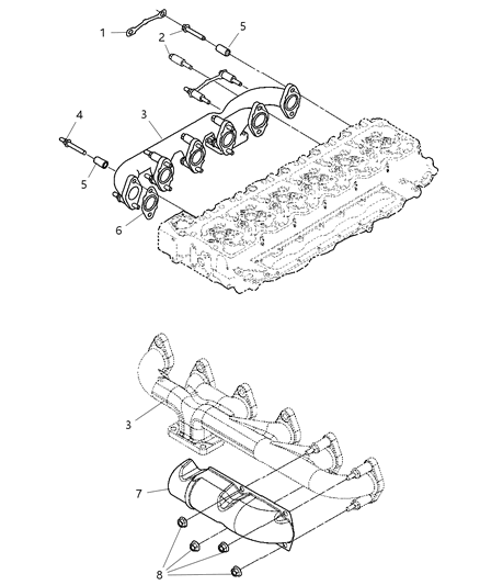 2007 Dodge Ram 2500 Exhaust Manifold , Exhaust Manifold Heat Shield And Mounting Diagram 1