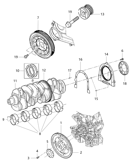 2008 Jeep Liberty Crankshaft , Crankshaft Bearings , Damper , Flywheel And Flexplate Diagram 1