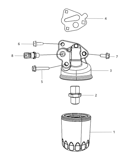 2008 Chrysler Town & Country Engine Oil Filter , Adapter & Housing & Splash Guard Diagram 2