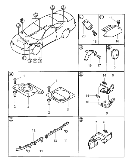 2000 Chrysler Sebring Wiring - Brackets & Protectors Diagram