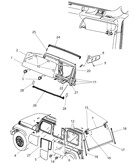 2008 Jeep Wrangler Liftgate Gas Cylinder Support Diagram for 55397060AC