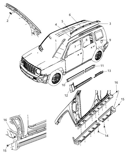 2015 Jeep Patriot Molding-A Pillar Diagram for 1BB32RXFAG