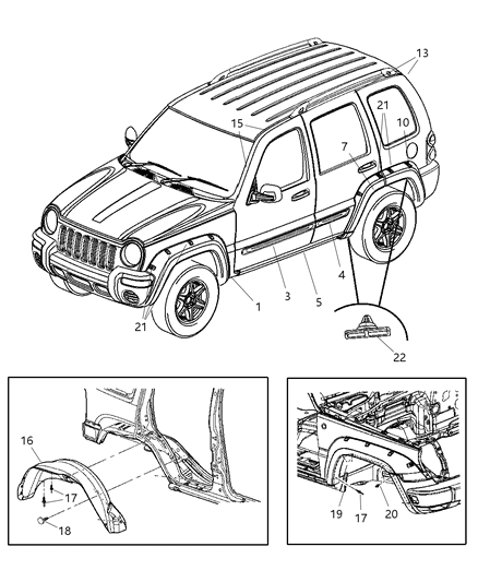 2007 Jeep Liberty Molding & Fender Flares Diagram