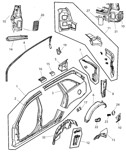 2005 Chrysler Pacifica Panel-Body Side Aperture Rear Diagram for 5101987AB