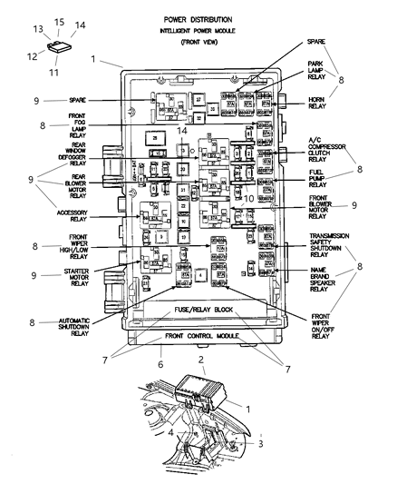 2002 Chrysler Town & Country Power Distribution Center, Relays & Fuses Diagram