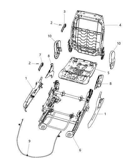 2011 Chrysler 200 Adjusters, Recliners & Shields - Passenger Seat - Manual Diagram 1