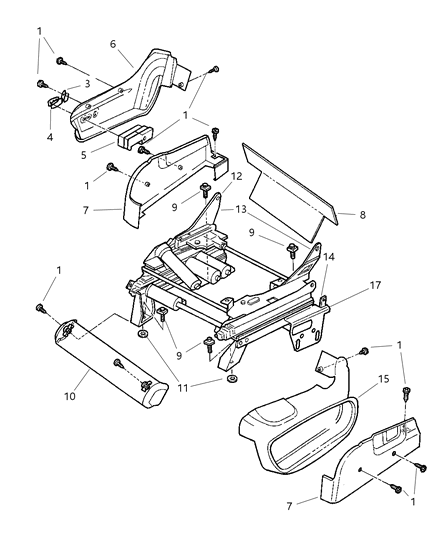1999 Dodge Grand Caravan Front Seat - Adjusters, Side Shields And Attaching Parts Diagram 1