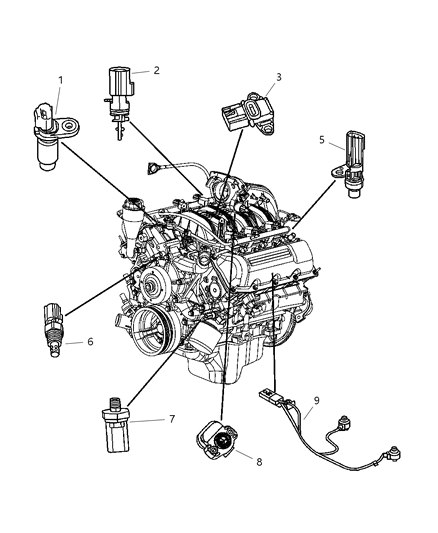 2008 Dodge Durango Sensors - Engine Diagram 1