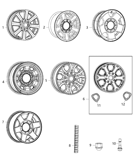 2015 Ram 2500 Aluminum Wheel Diagram for 5PL24AAAAB