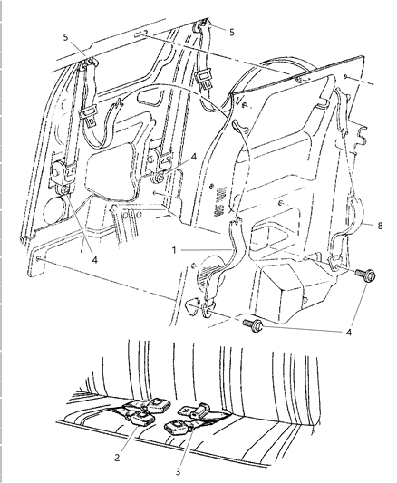 1997 Dodge Ram 3500 Belt - Shoulder, Front & Rear Belt - Lap Rear Seat Diagram