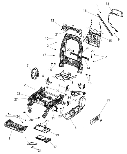 2011 Ram 2500 Adjusters, Recliners & Shields - Driver Seat Diagram