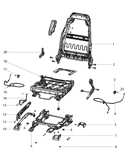 2013 Jeep Wrangler Adjusters, Recliners & Shields - Passenger Seat Diagram 1