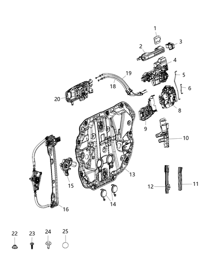 2020 Jeep Wrangler Front Door, Hardware Components Diagram