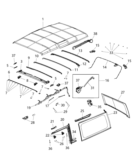 2018 Jeep Wrangler Soft Top Cylinder Diagram for 68398991AA
