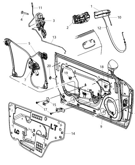 2011 Dodge Challenger Front Left Driver Side Power Door Latch Lock Actuator Motor Assembly Diagram for 68064403AB