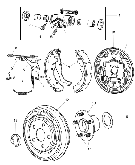 2005 Chrysler PT Cruiser Wheel Cylinder-Wheel Diagram for 5140708AA