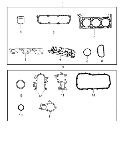 2009 Jeep Wrangler Engine Gasket Kits Diagram 2