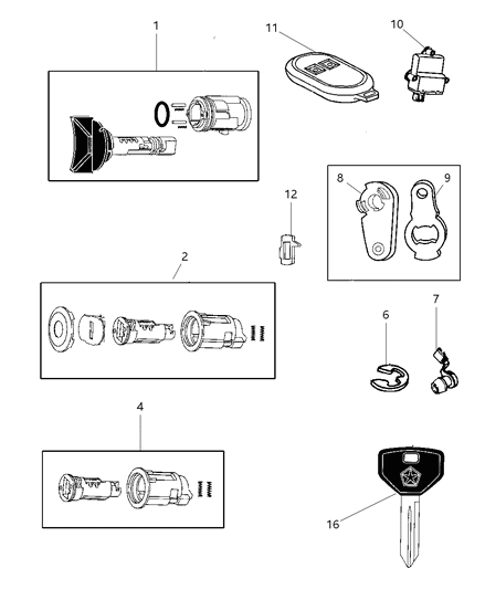 1998 Jeep Cherokee Lock Cylinders & Keys Diagram