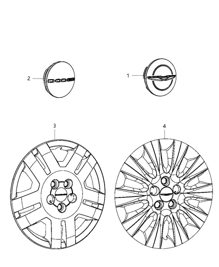 2011 Dodge Avenger Wheel Covers & Center Caps Diagram
