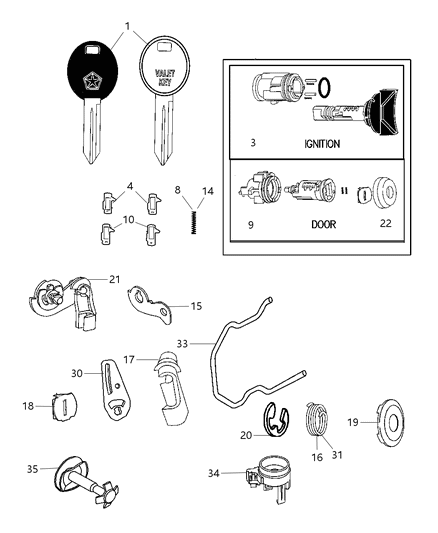 2004 Dodge Caravan Lock Cylinders, Keys & Repair Components Diagram