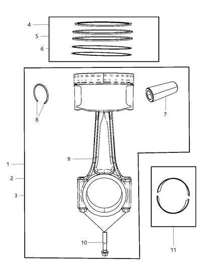 2009 Dodge Viper Pistons, Piston Rings, Connecting Rods & Connecting Rod Bearing Diagram