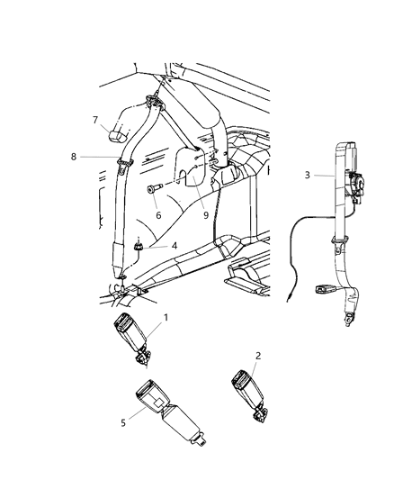 2011 Jeep Wrangler Retractor Seat Belt Diagram for 1UL38DX9AB