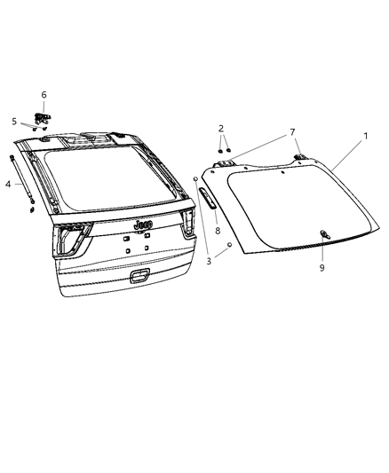 2012 Jeep Grand Cherokee Glass, Liftgate Hardware & Attaching Parts Diagram
