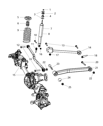 2007 Jeep Wrangler Suspension - Front Spring With Control Arms & Track Bar Diagram