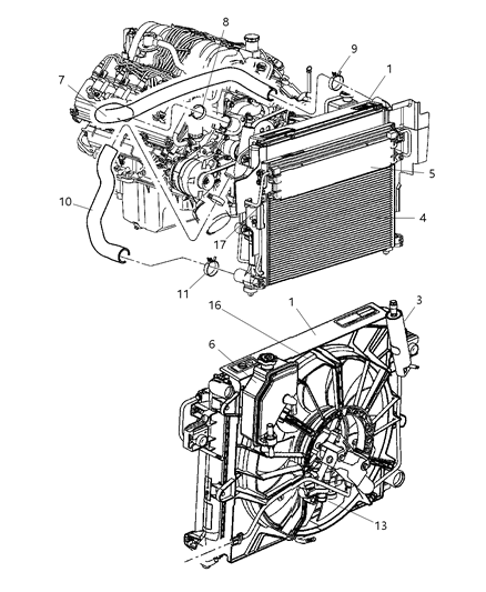 2006 Jeep Commander Radiator & Related Parts Diagram 2