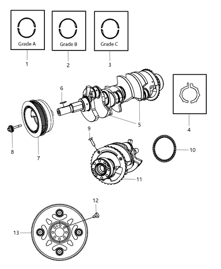 2012 Ram 1500 Crankshaft , Crankshaft Bearings , Damper And Flywheel Diagram 1