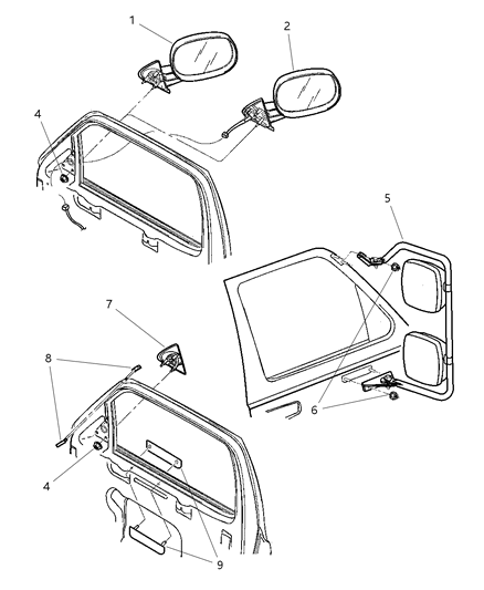 1999 Dodge Ram Wagon Outside Rear View Mirror Diagram for 55077071AA