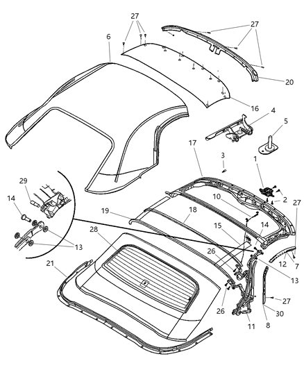 2003 Dodge Viper Bow-Folding Top Diagram for 5029167AC